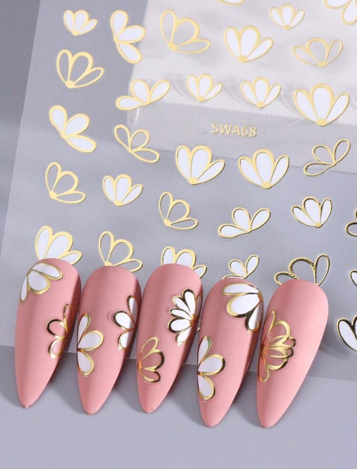 White Flowers Nail Art Stickers Metallic Gold Floral Spring DIY manicure SWA68
