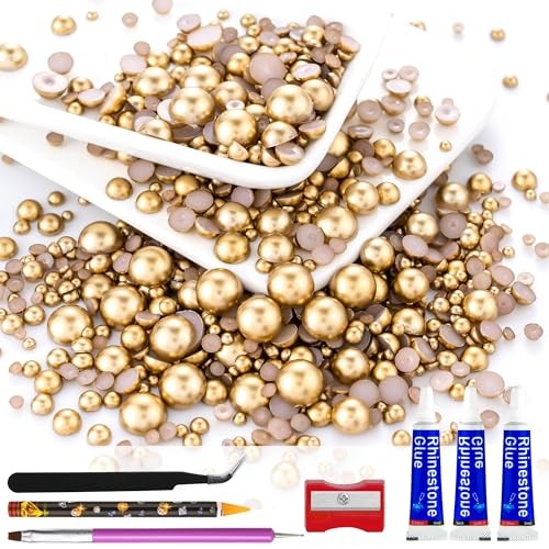 Flatback Half Round Pearls Mixed Size 3-10mm Resin Craft Beads 60g Antique Gold