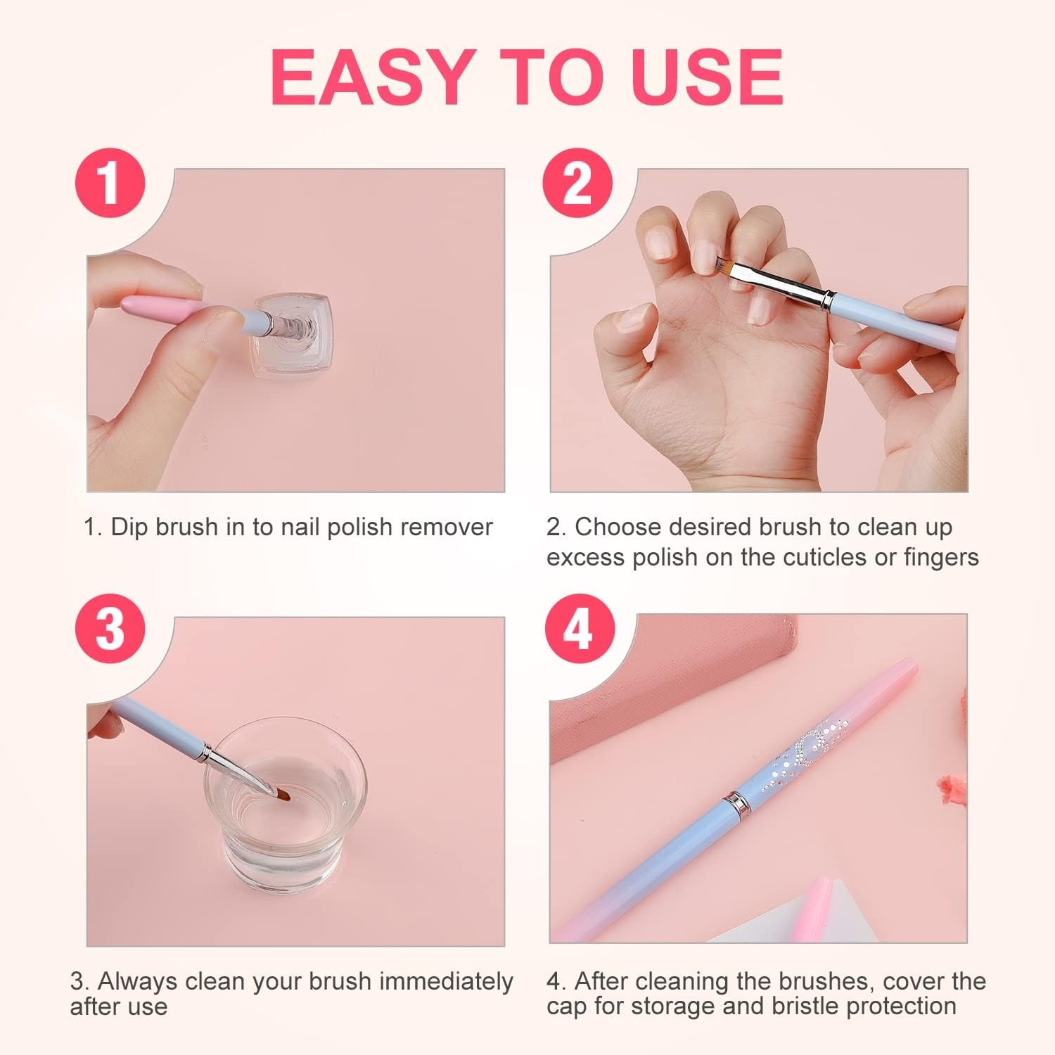 Nail Art Clean Up Brushes, Painting Brushes for Nails with Round & Angled
