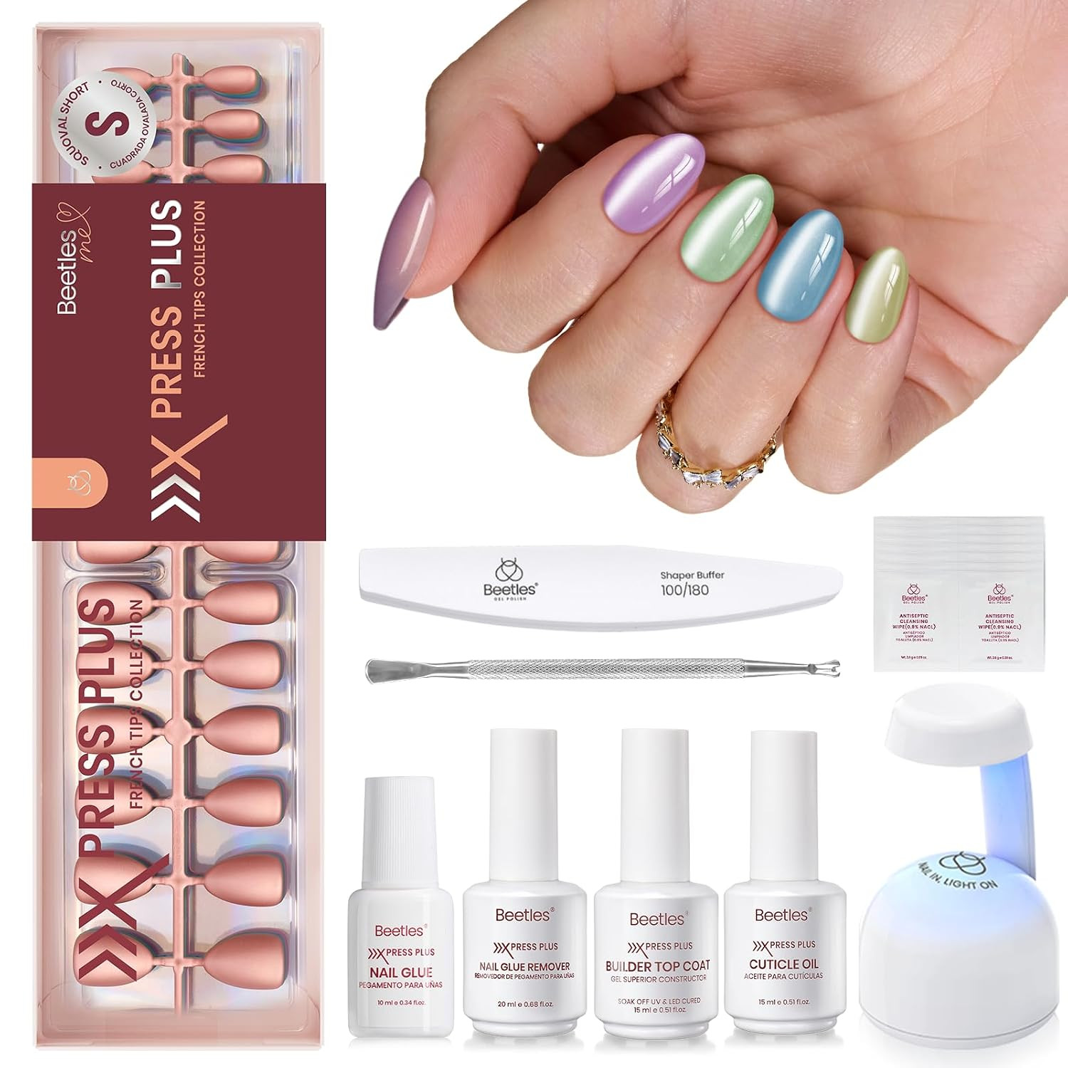 X Press Gel Nails Kit – Soda Aurora | 7 Colors Cat Eye Press on Nails Short Almo