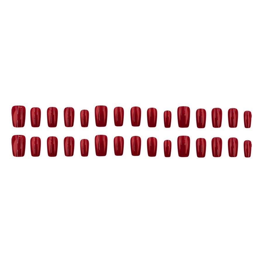 48 Pcs Solid Wine Red Glossy Coffin Press on Nails, Elegant Nude Fake Nails