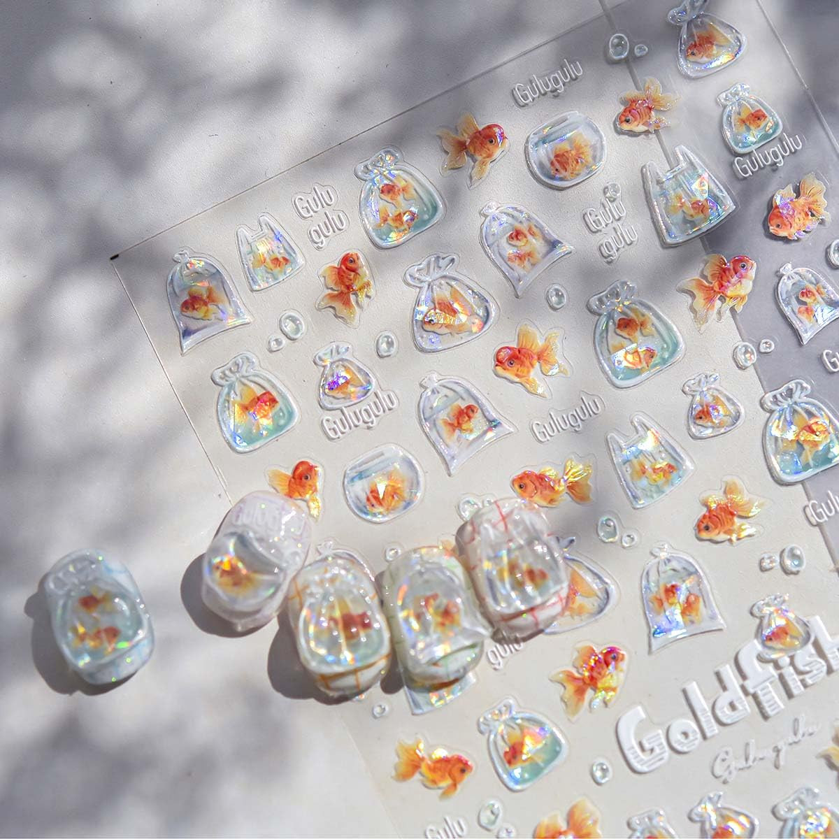 Koi Fish Nail Stickers for Nail Art Iridescent Shimmer Bagful Goldfish Nail Deca