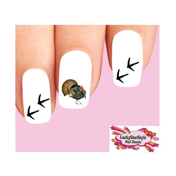Waterslide Nail Decals Set of 20 – Thanksgiving Turkey and Tracks Assorted