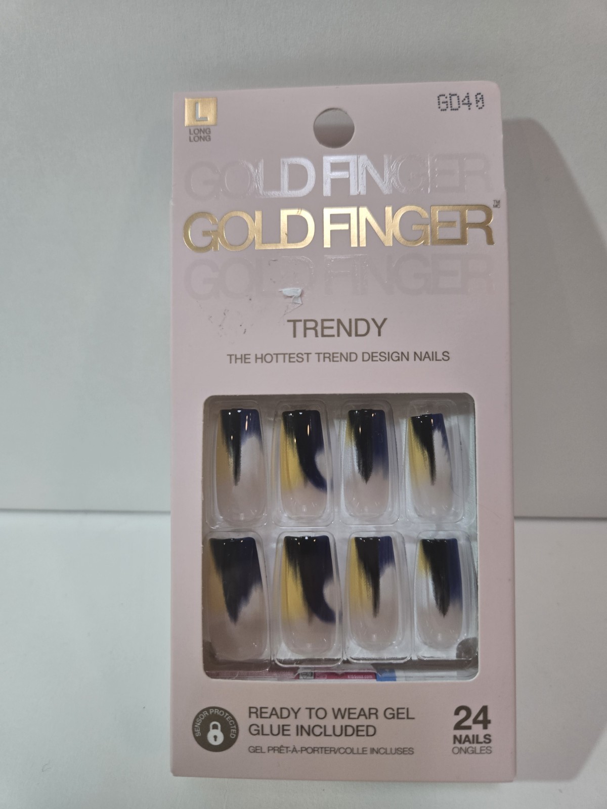 GOLDFINGER 24 LONG NAILS with Glue – #GD40 7 Day Wear Yellow & Black