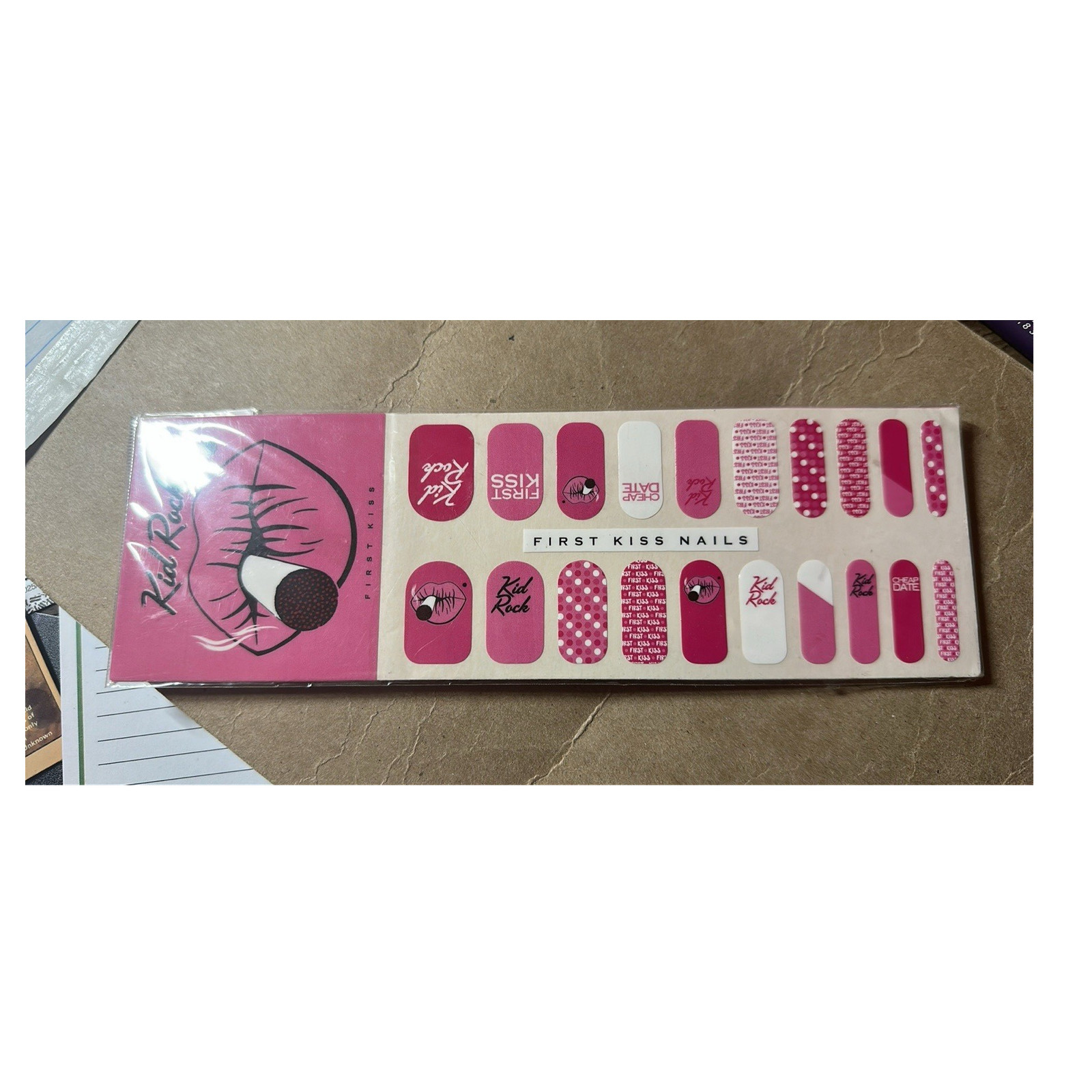 Kid Rock Self-Adhesive Glossy Nail Strips Pink/White Music Theme Nail Art