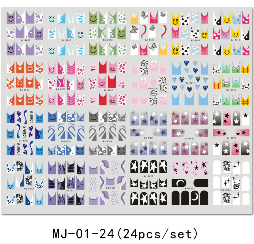8 sheets French Line Style Moon Star Heart Striped Nail Art Stickers NS52