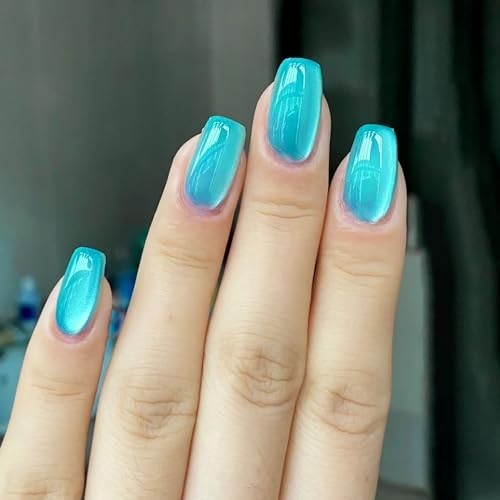 Lake Blue Press on Nails Medium Square SWEKKE Fake Nails Full Cover Jewelry