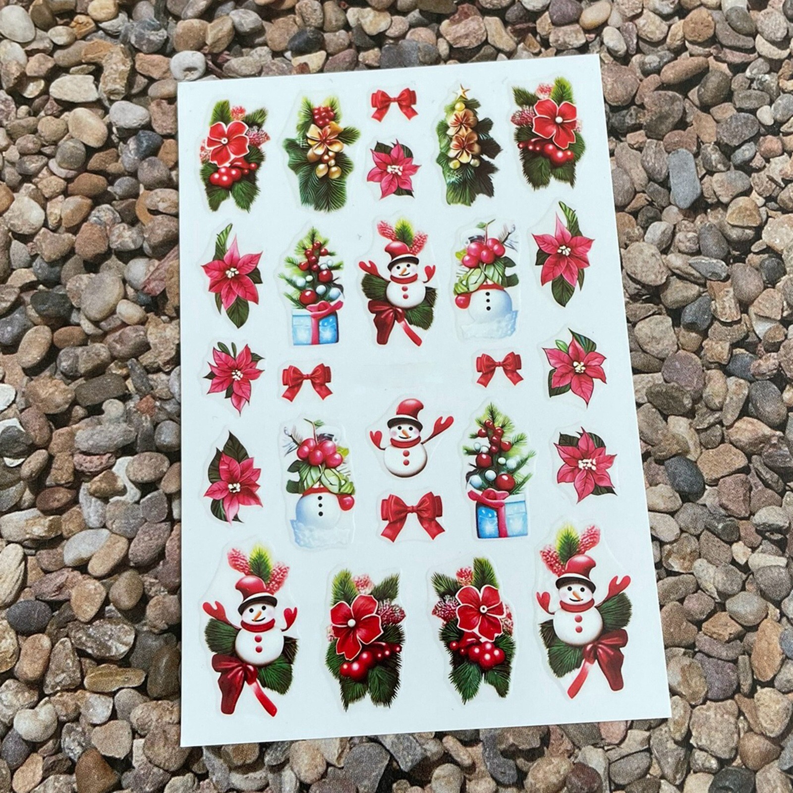 Christmas Poinsettias Nail Sticker Snowflake Snowman Tree Gift Bow Holly Flowers