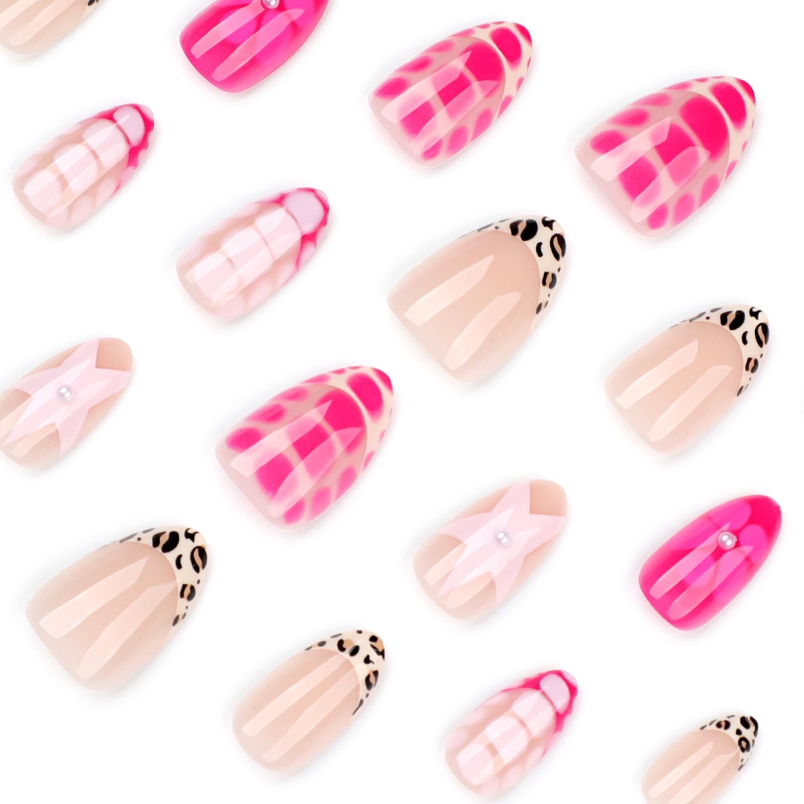 24Pcs Cute Almond Press on Nails Short Fake with Flower Star Style 8