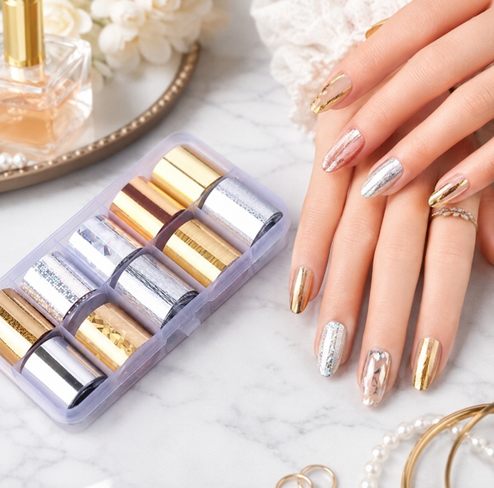 10-Piece Holographic Starry Sky Nail Foils – Glitter Nail Art Transfer Stickers