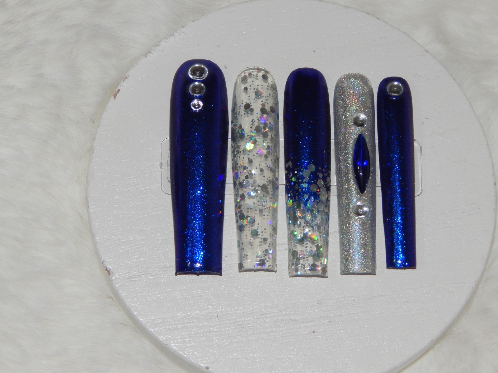 Luxury Handmade Press-On Nails I Reusable I Midnight Blues I Square Shape l 3XL
