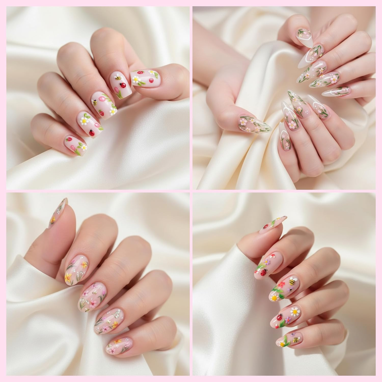 Nail Stickers for Nail Art, 5D Embossed Cute Floral Bee Ladybug Flower Nail Deca