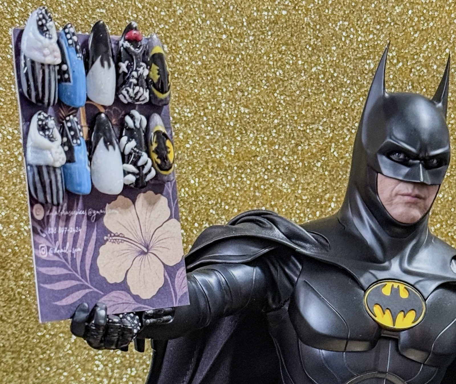 Handmade Custom Batman Returns Press On Nail Art | Catwoman Dark Knight Winter