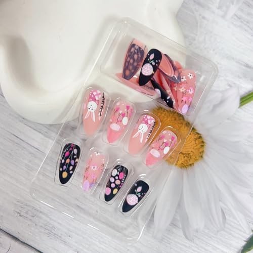 Pink Easter Press on Nails Almond Fake Nails Matte Spring False Nails style16