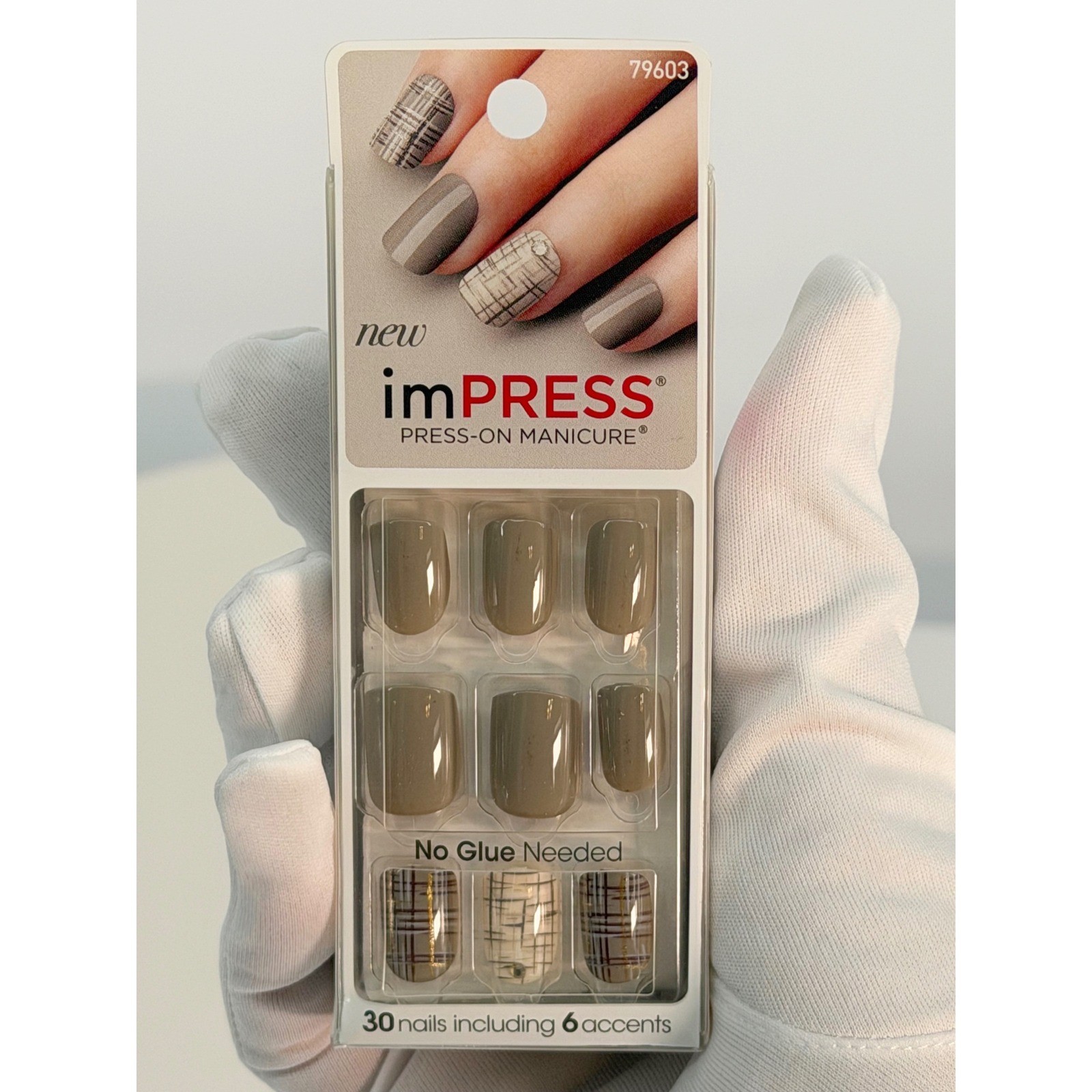 imPRESS Press-On Manicure Rainbow Taupe Plaid 30 Nails New Neutral Chic 94-35