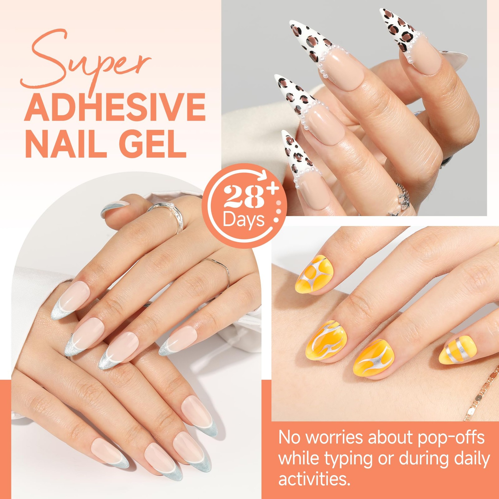 UNA GELLA Solid Nail Glue Gel 15ml Lamp Curing 216 Piece Assortment, Clear