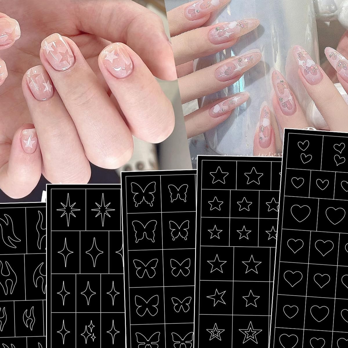 6 Pcs Airbrush Nail Stencil Set with Flower & Pattern Designs