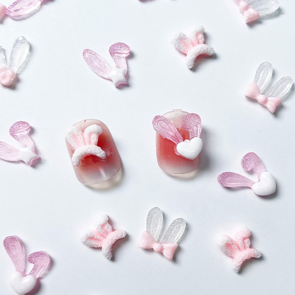 50Pcs Glow In The Dark Kawaii Nail Rabbit Ears Designs Unique Charms Jewelry