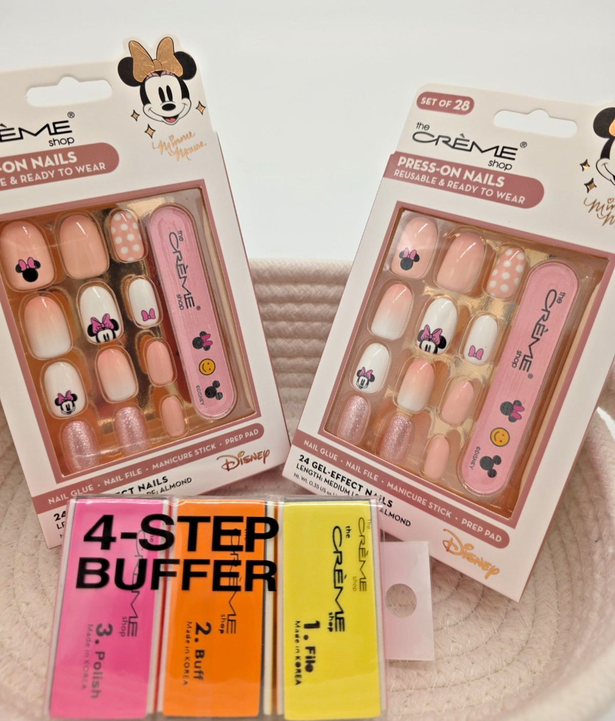 The Crème Shop Minnie Mouse Press-On Nails Set of 2 w 4-Step Nail Buffer Bundle