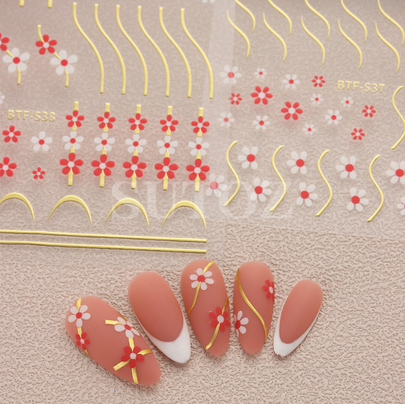 3D Flower Daisy Swirl Line Design Nail Art Stickers,Self Adhesive Geometric NH22