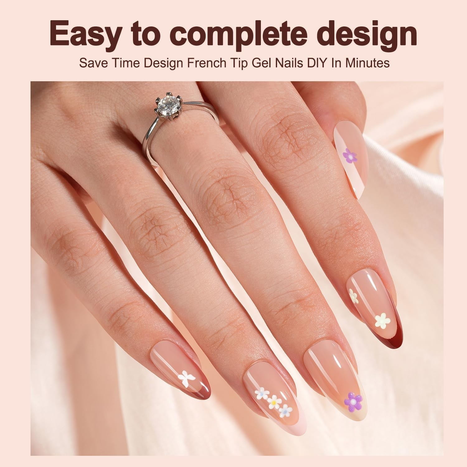 Gel Nail Kit – Pink Deep Short Squre French Tip Press on Nails Kit with Nail Gel