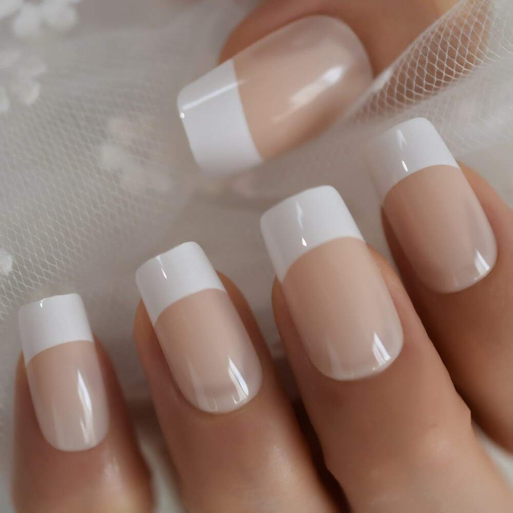 French Tip Press on Nails – Glossy Short Fake Tips Artificial Fingernails