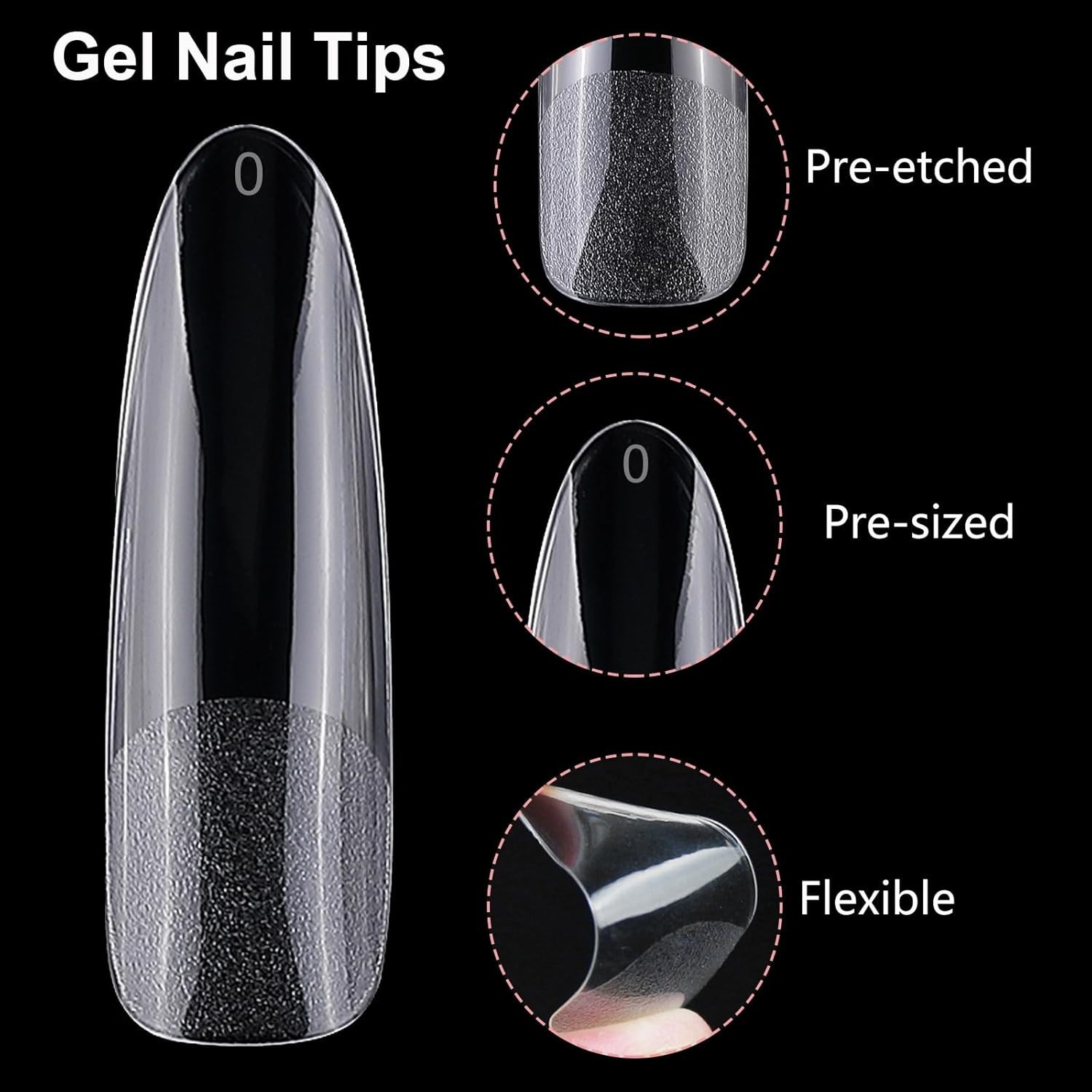 240Pc XXL Almond Gel Nail Tips Extra Long Clear Oval Fake Nails 12 Sizes Full Co