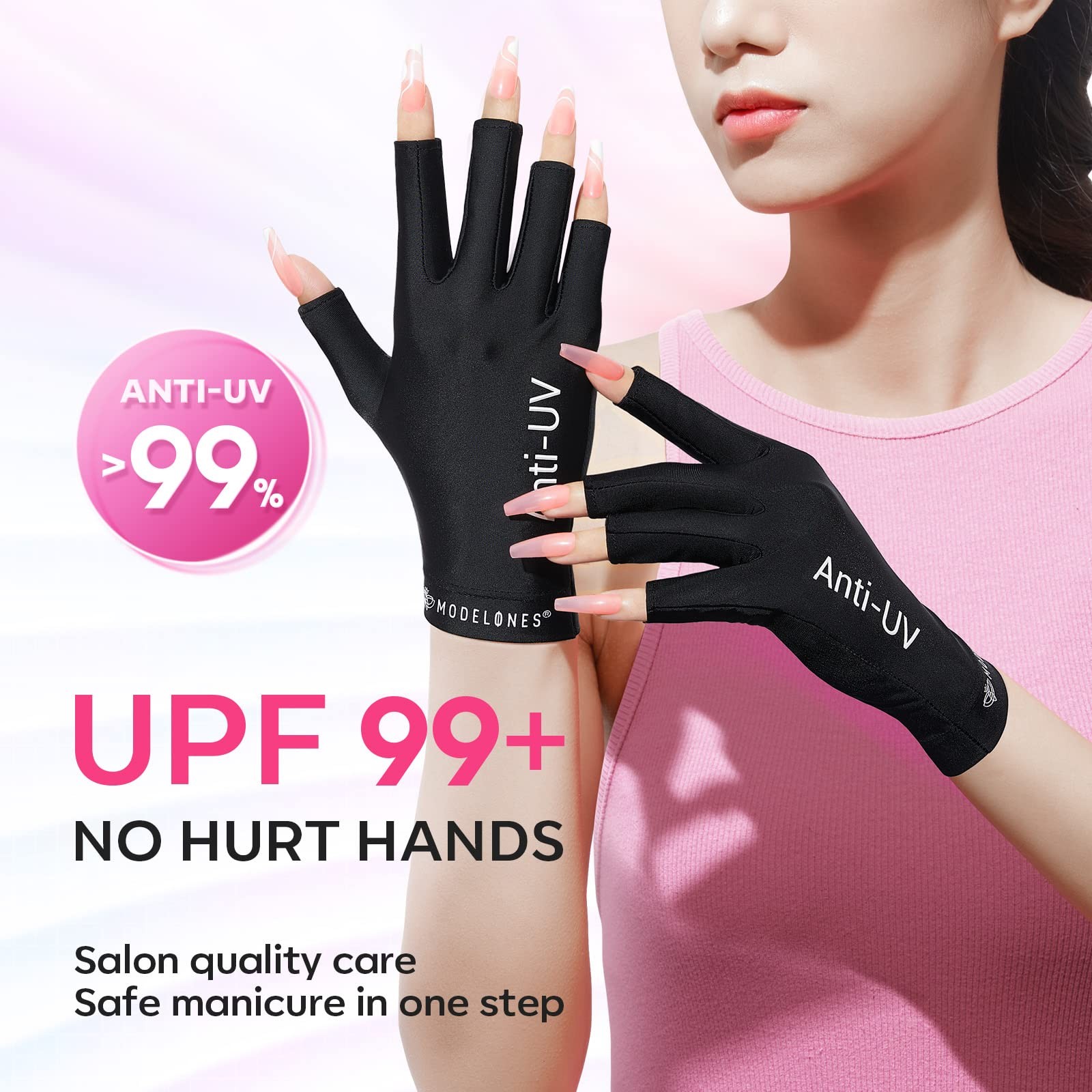 modelones UV Gloves for Gel Manicures, Professional UPF99+ Anti UV Protection Gl