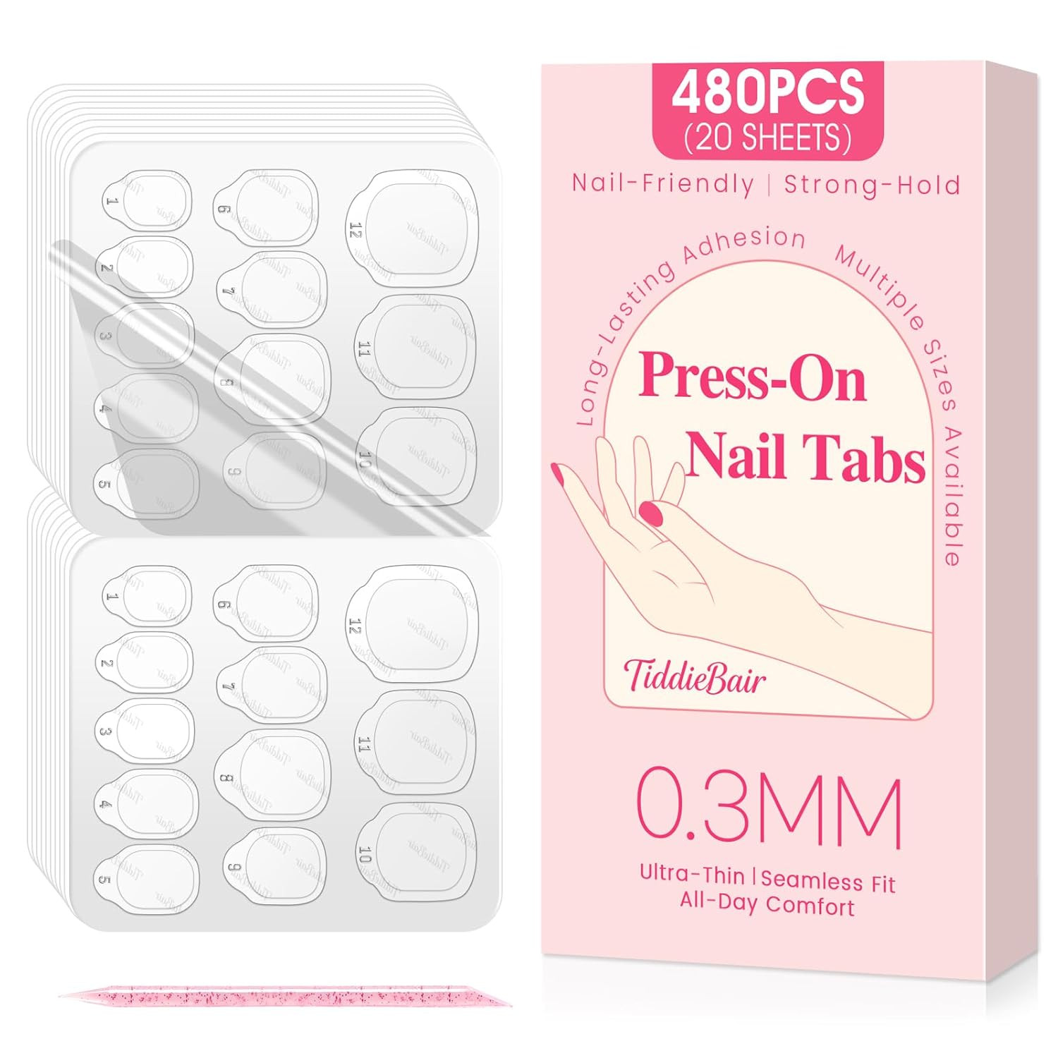 480Pcs Strong Hold Adhesive Nail Tabs for Press on Nails –20 Sheets 480Pcs 12 Si