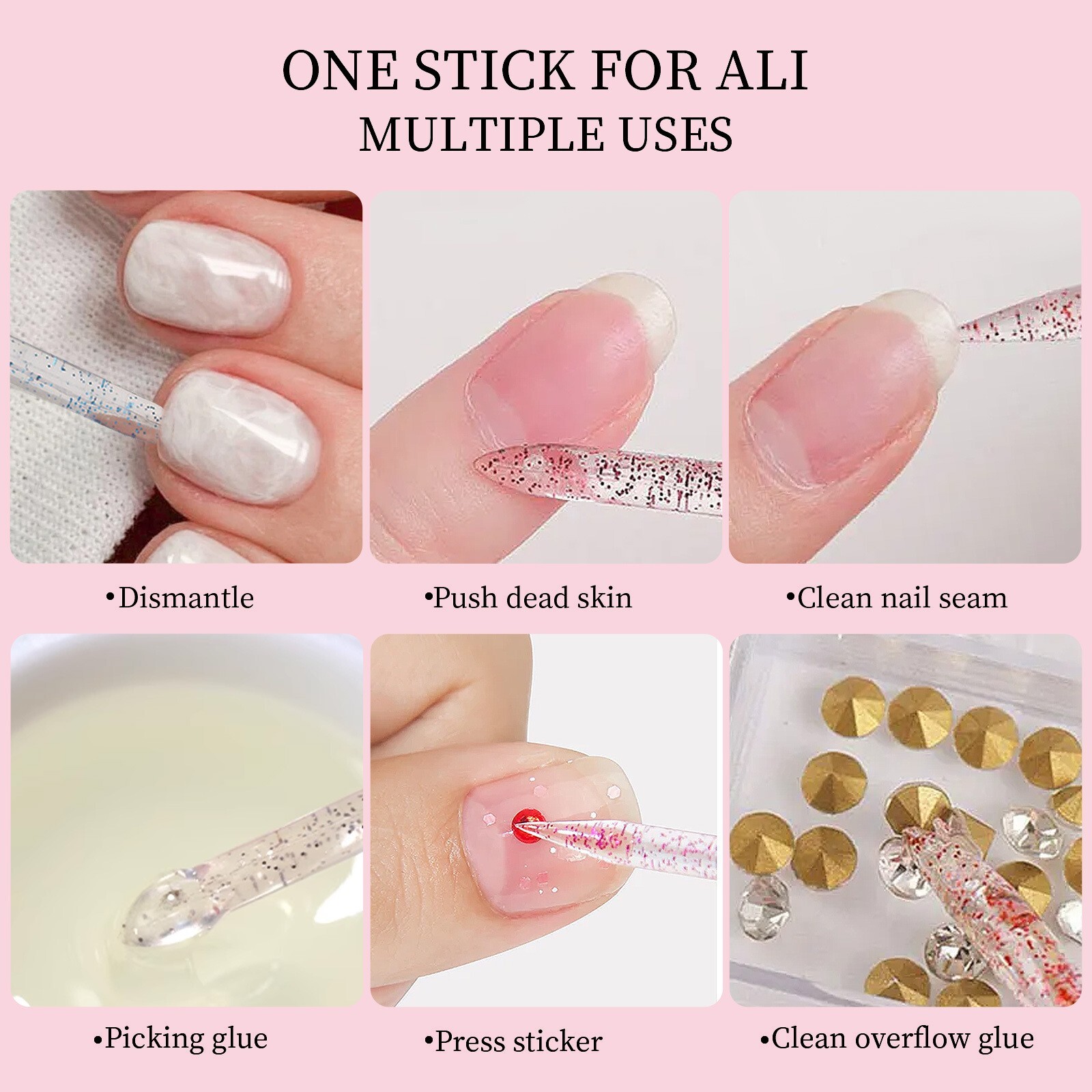 100Pcs Reusable Nail Crystal Orange Stick Double Sided Nail Art Care Pusher