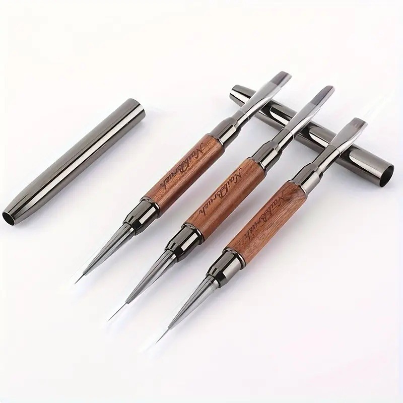 Sandalwood Handle Double-Ended Nail Art Brushes | Gel UV Acrylic Painting & Line