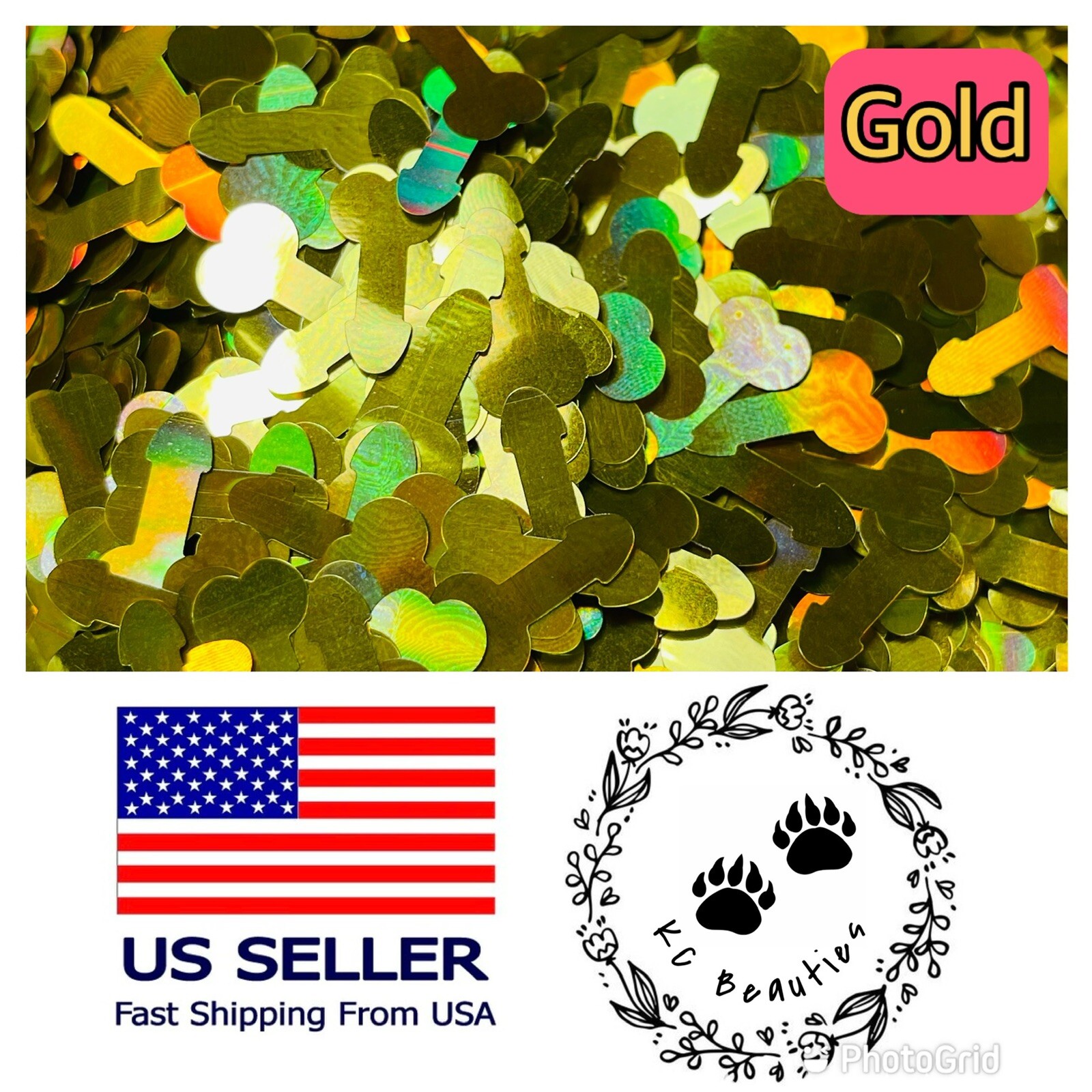 Gold Holographic Penis Adult Shape Glitter Nail Art Acrylics Gel 1 TBSP Tumbler