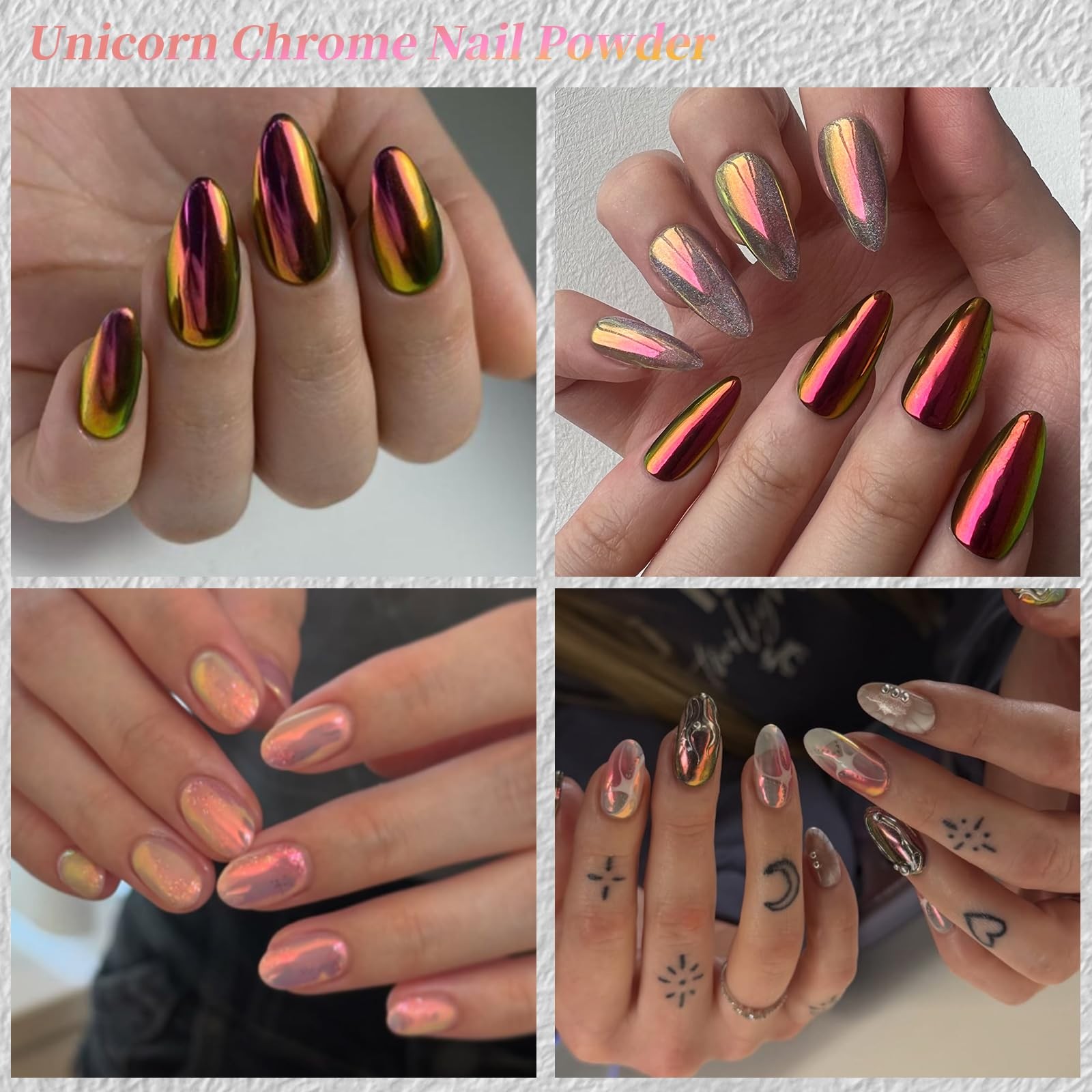 EARLMONI Unicorn Chrome Nail Powder, Aurora Mermaid Color-Shifting Pigment, H…
