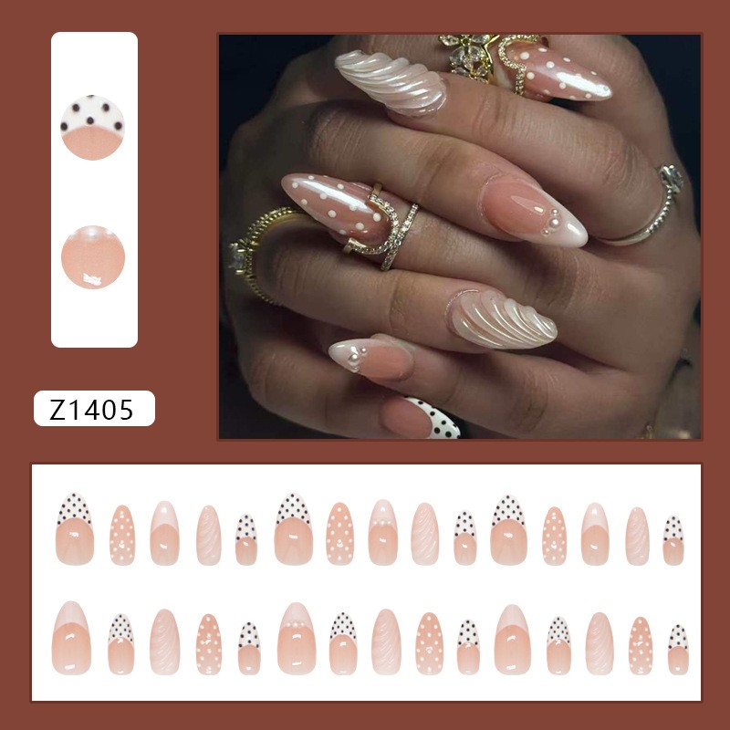 60 Pcs Polka Dot Shell Almond Press on Nails, Elegant Trendy Daily Fake Nails