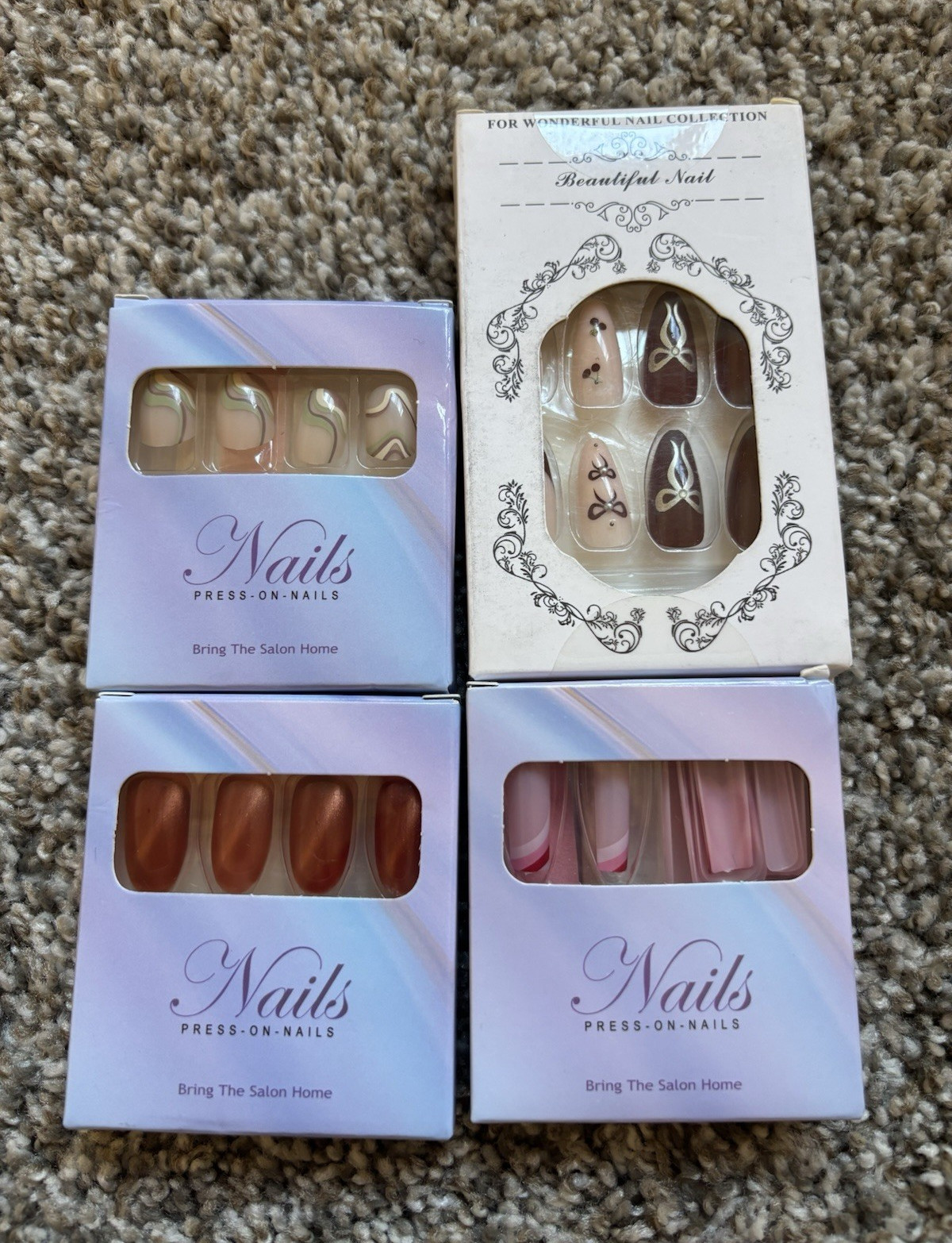 Press-On Nails Set (4 Boxes) Pre-Designed Multicolor Shiny for Nail Art