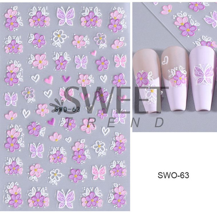 5D Embossed Balloon Star Floral Flowers Heart Nail Art Stickers Decals DIY NS52