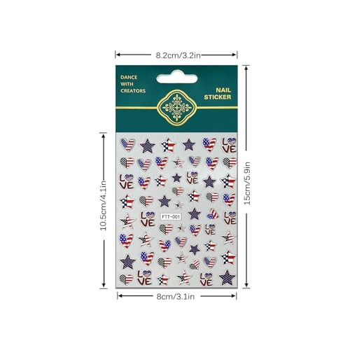 4th of July Nail Stickers 1Pcs Patriotic Designs Nail Art Stickers 5D Embossed