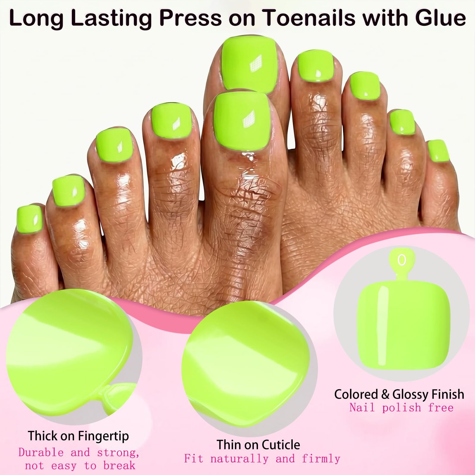 120pc Press on Toenails Women Fake Toe Nail Press ons Pedicure with Glue, Lim…