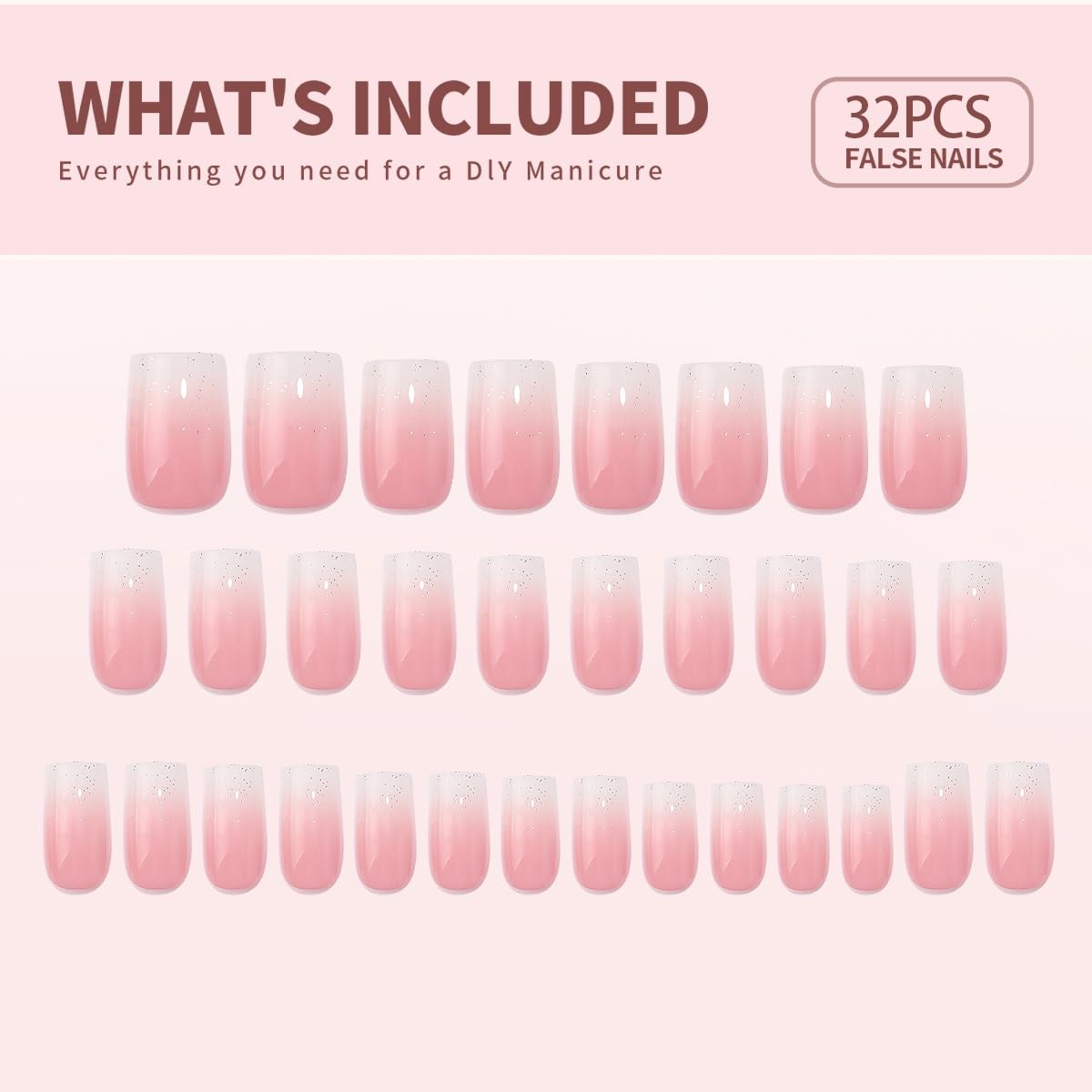 Curvlife Bling Coffin Press on Nails Short 24 Piece Assortment, Apricot