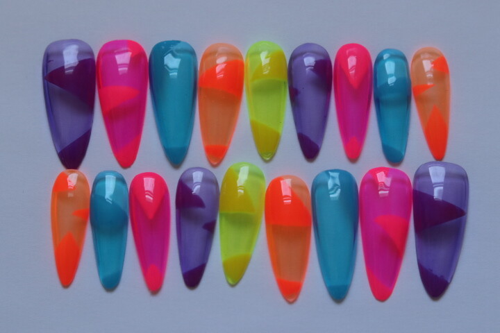 90’s Inspired Neon – press on nail set- (Set of 18 sizes 0-8) long Almond