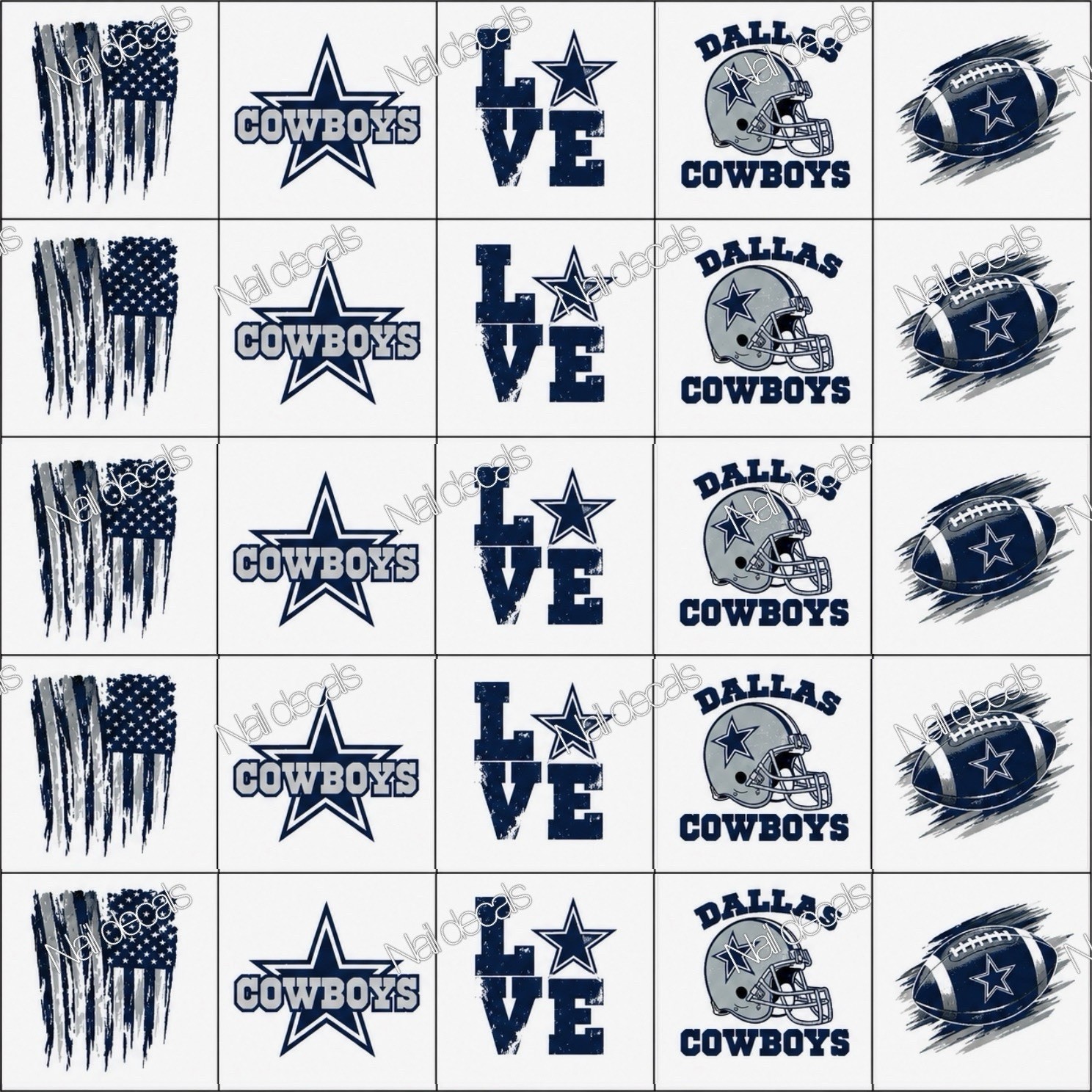 Dallas Cowboys Nail Decals Clear Waterslide Transfer Set of 50 + Instructions