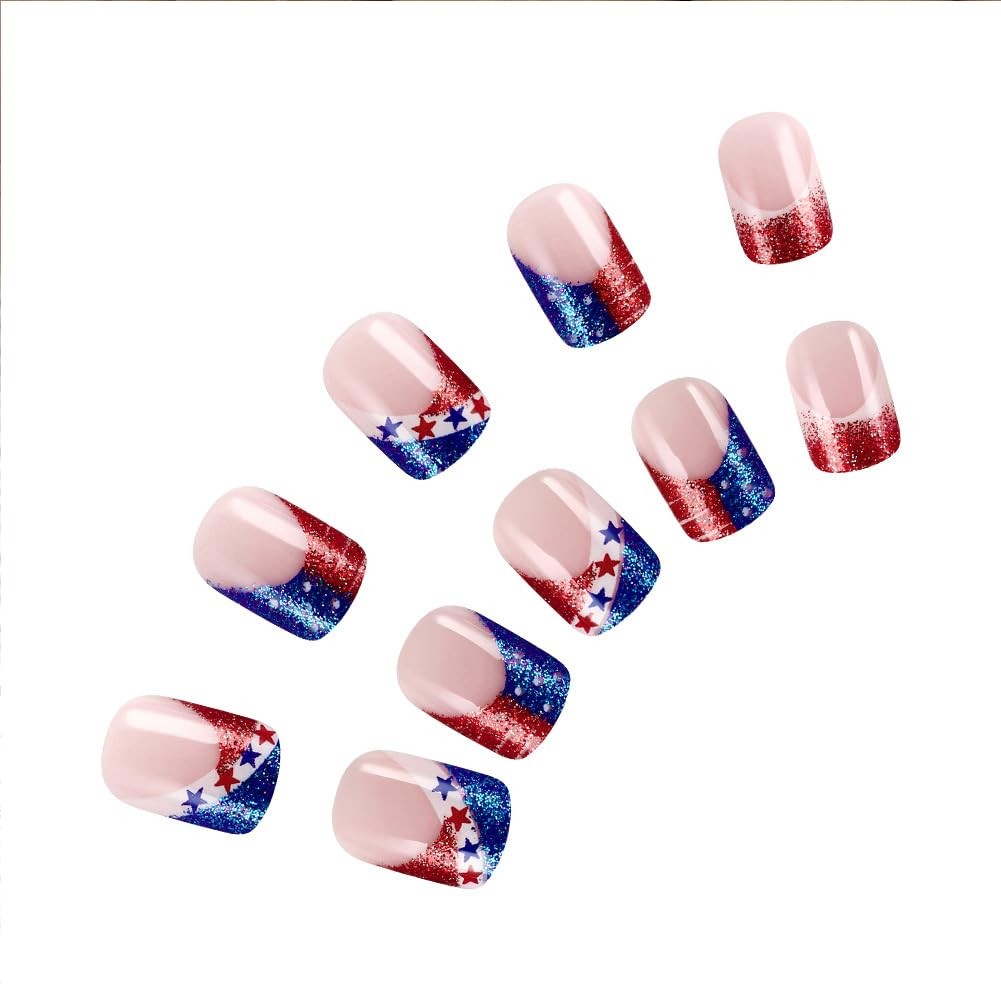 4th of July Nails – Medium Square Press On Nails with Stars, Stripe, Glitter …