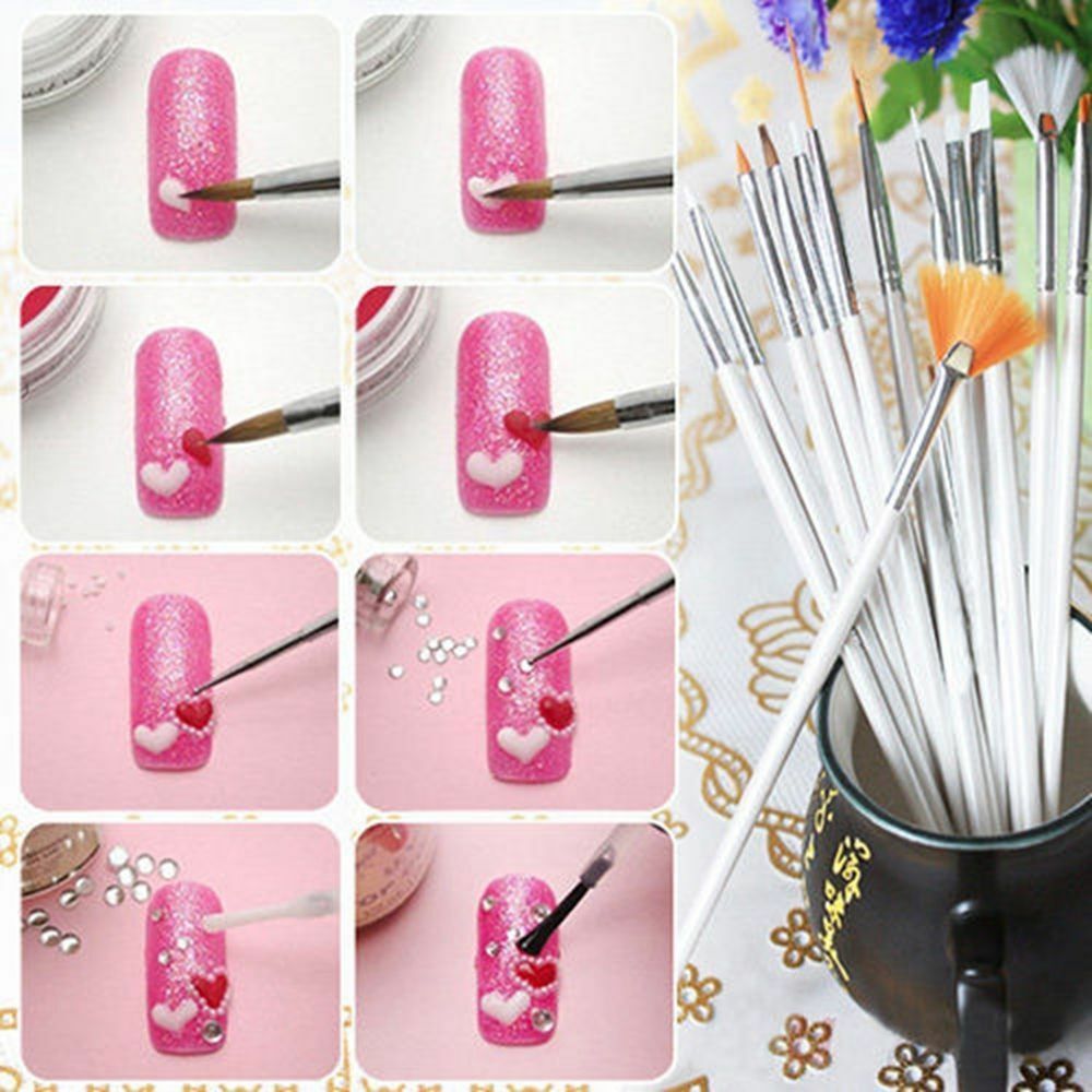 15PCS Nail Pens UV Gel Design Painting Art Brush Set Salon Manicure DIY Tool US
