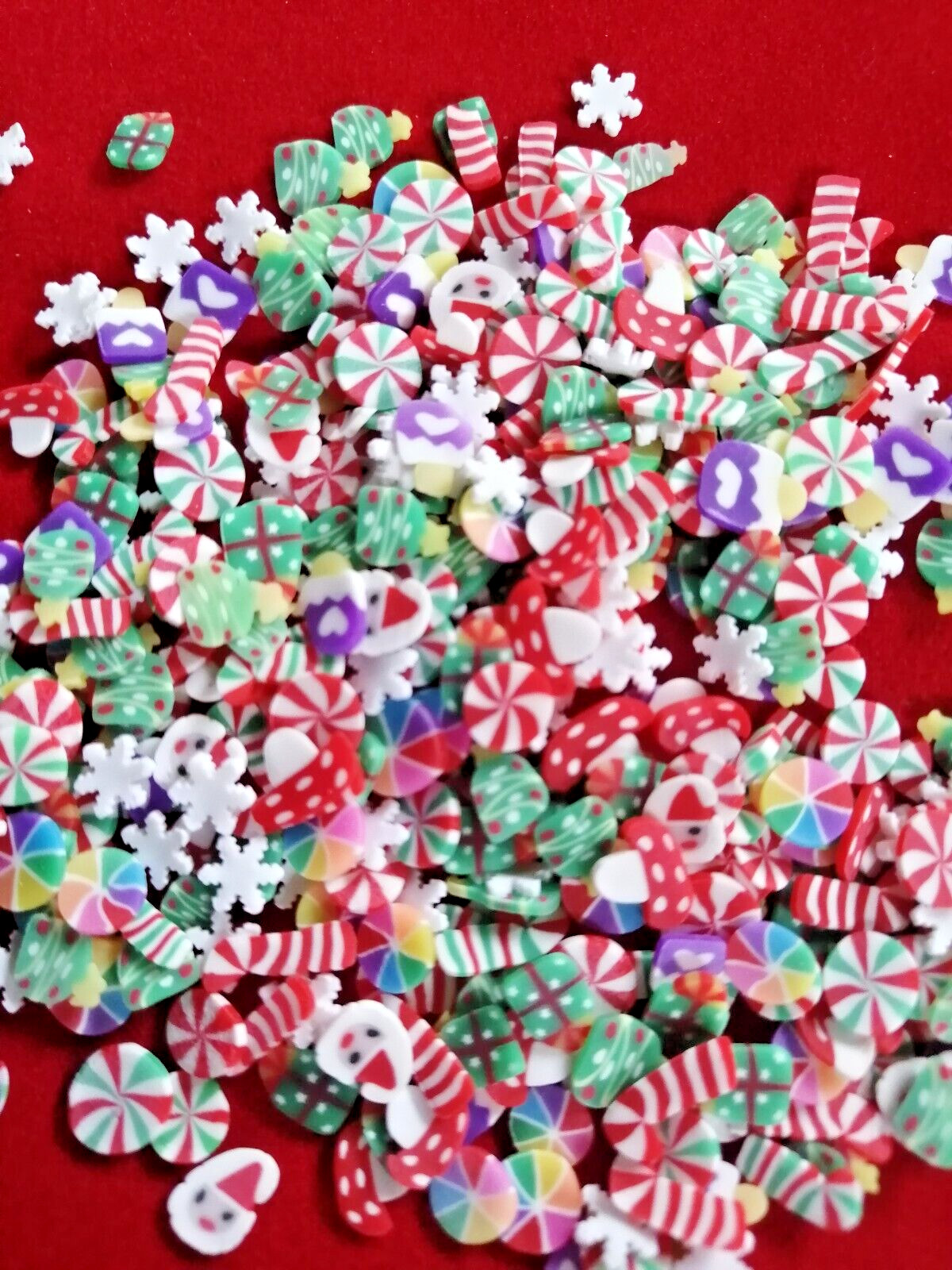 Fimo Clay Xmas Santa Snowman Gingerbread Rudolf Snowflake Cane Tiny 3D Nail Art