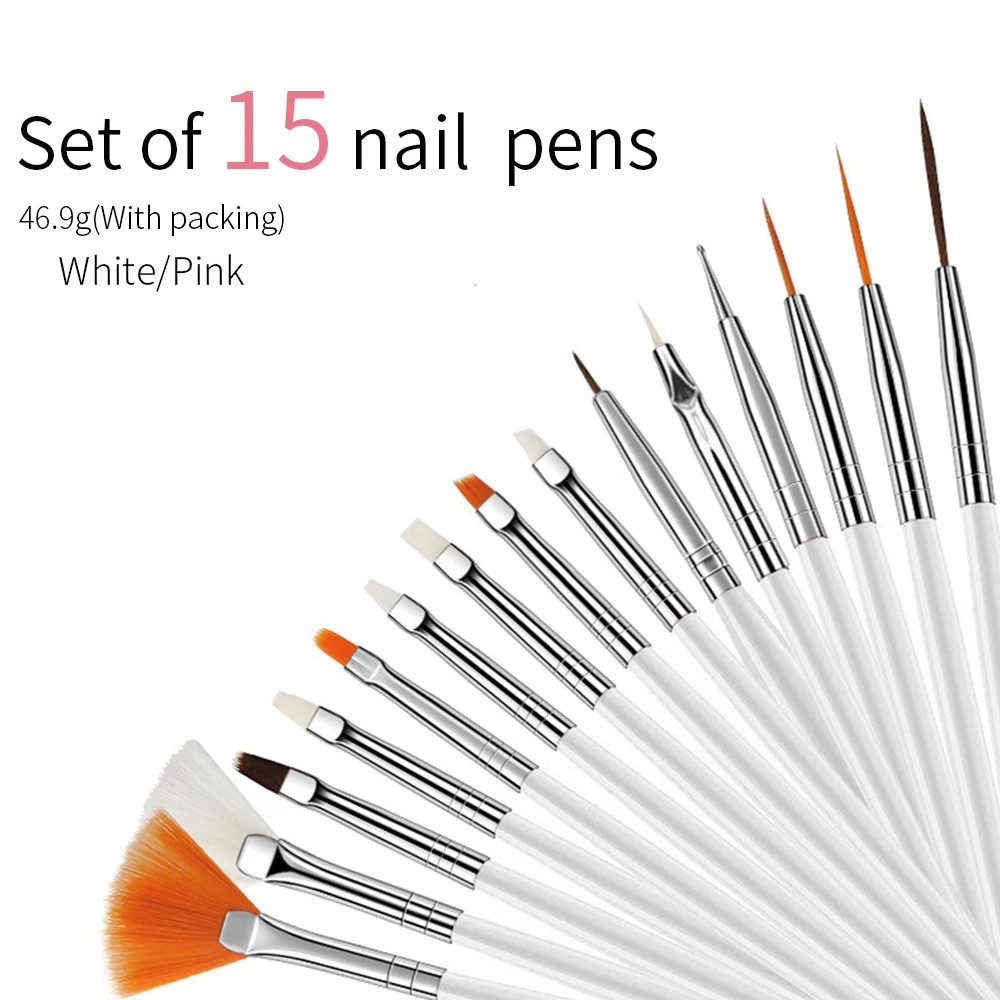 15Pcs Fine Detail Paint Brush Set Acrylic UV Gel Drawing Dotting Manicure Nail A