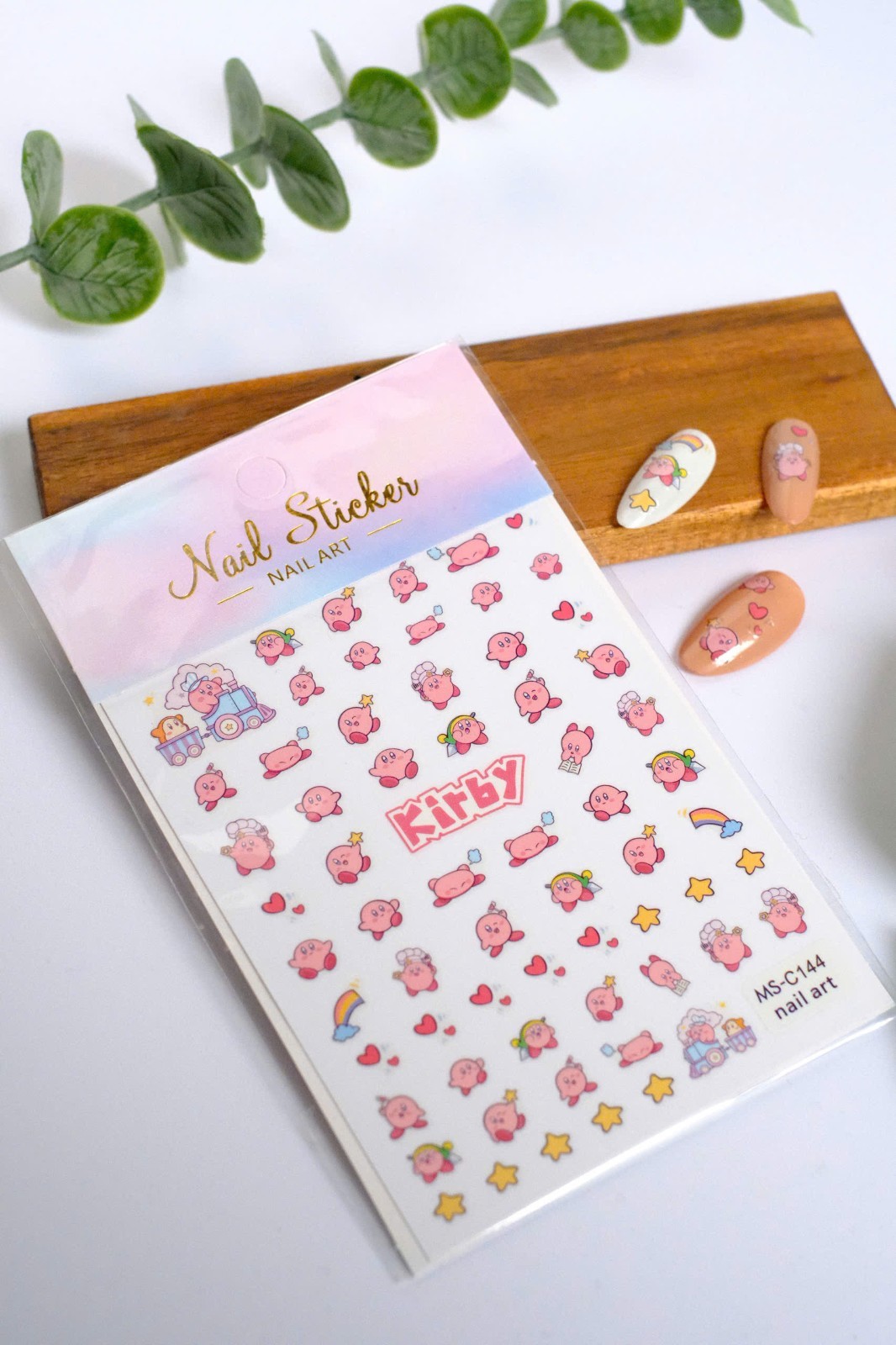 Kirby Flat Nail Stickers Pink Anime Nail Supplies include of +40 Stickers