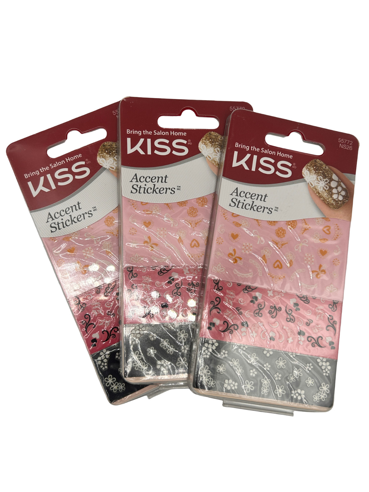 3-Pack Bundle Kiss Accent Nail Stickers Easy Peel-Off Application 55772