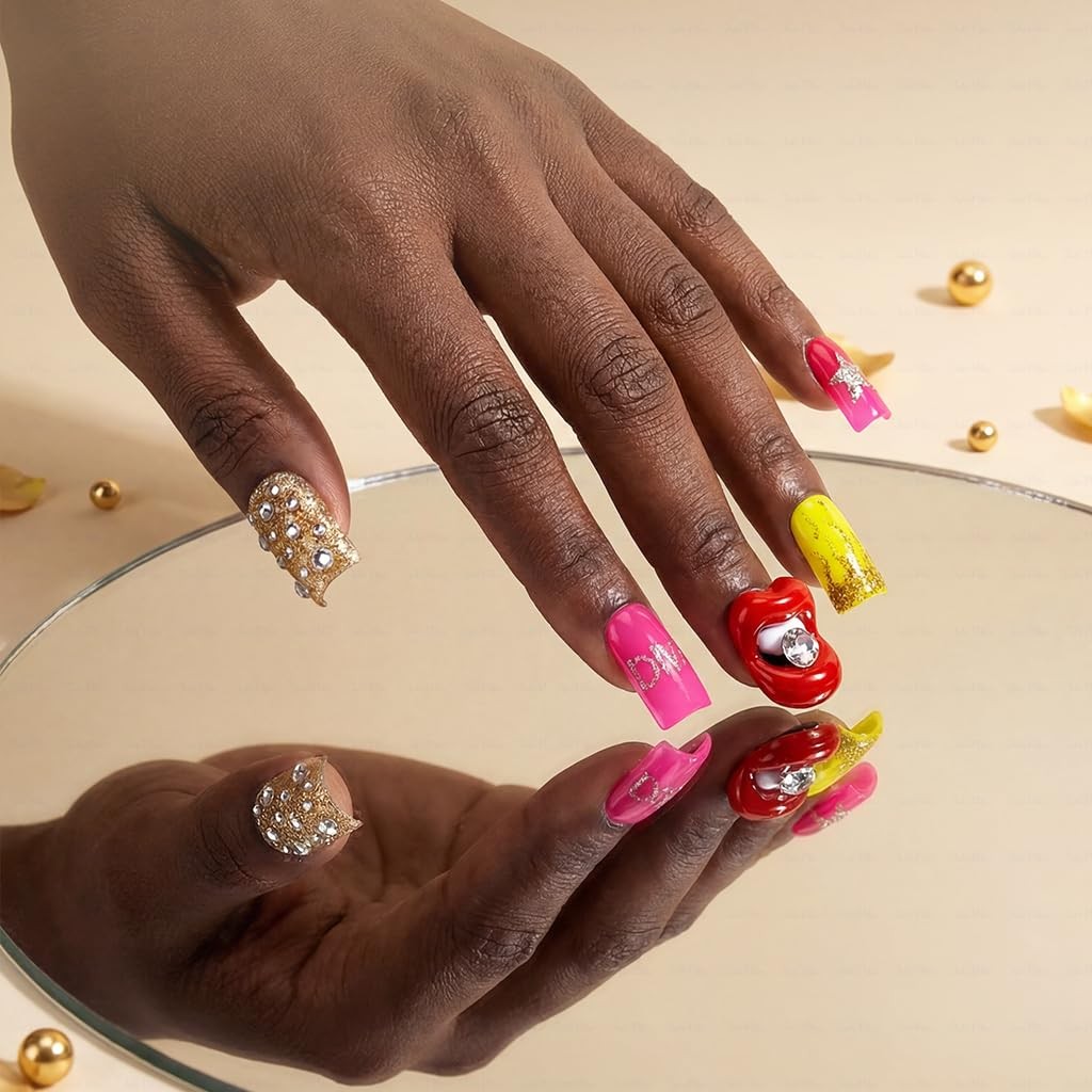 IntoVibes 10 Pieces Luxury Acrylic Press On Nails Short Handmade Duck Nails, …