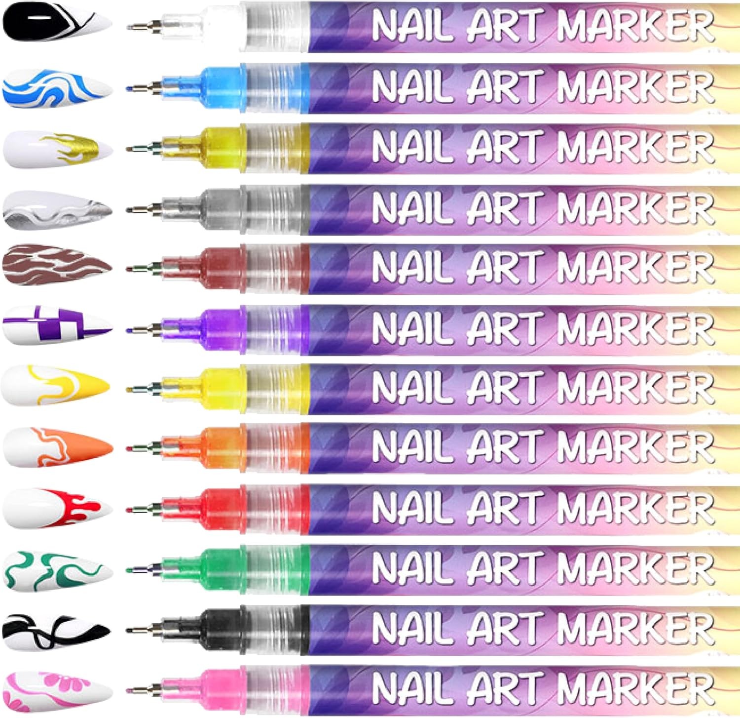 12 Colors Nail Art Pens Set 3D Nail Polish Pens Graffiti Dotting Pen