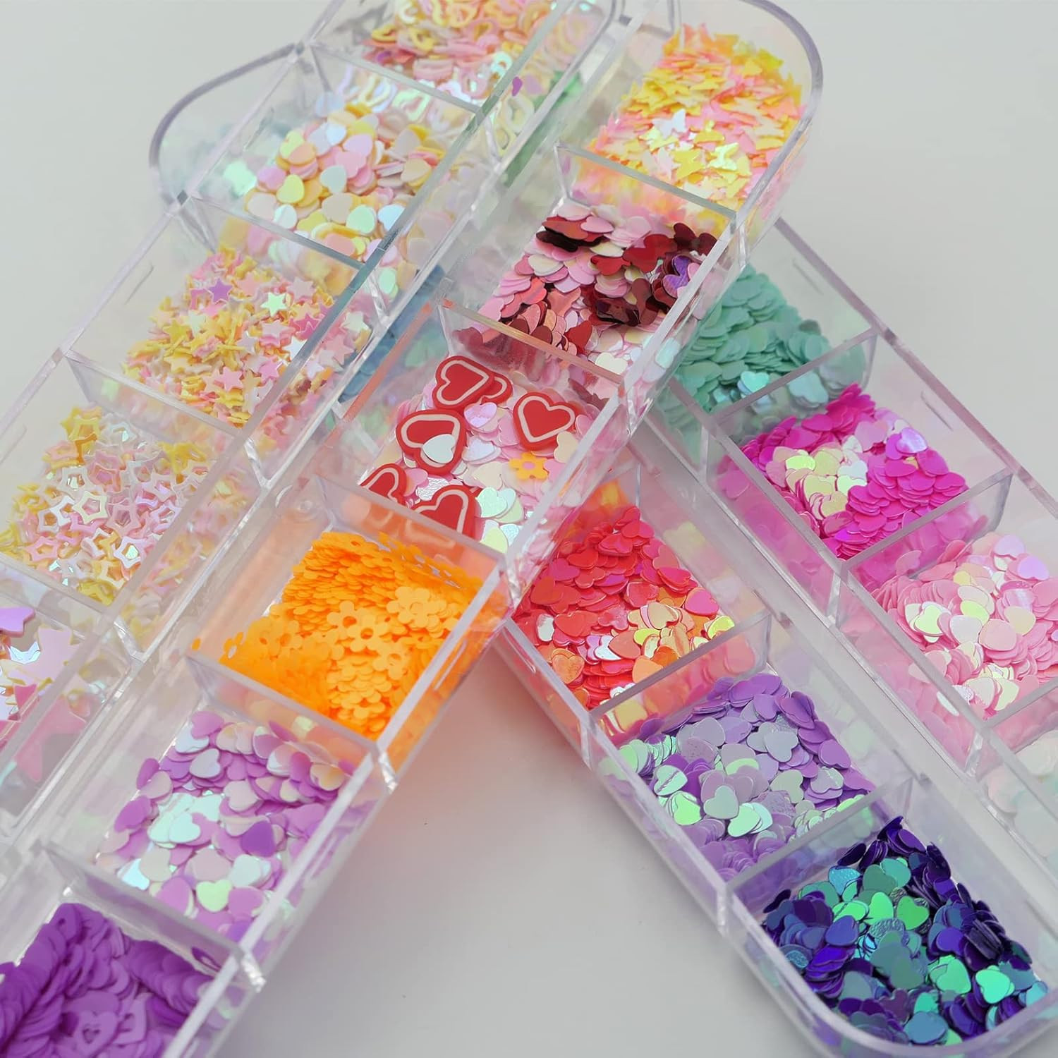 4 Boxes Holographic Nail Glitter Mixed Iridescent Glitters Sequin Flakes Heart L